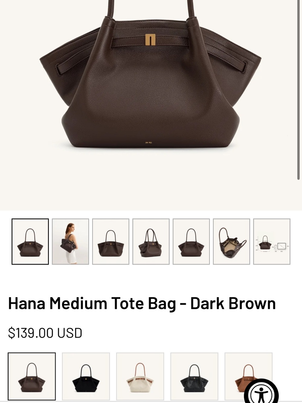 JW PEI Hana Medium Tote Bag - Dark Brown